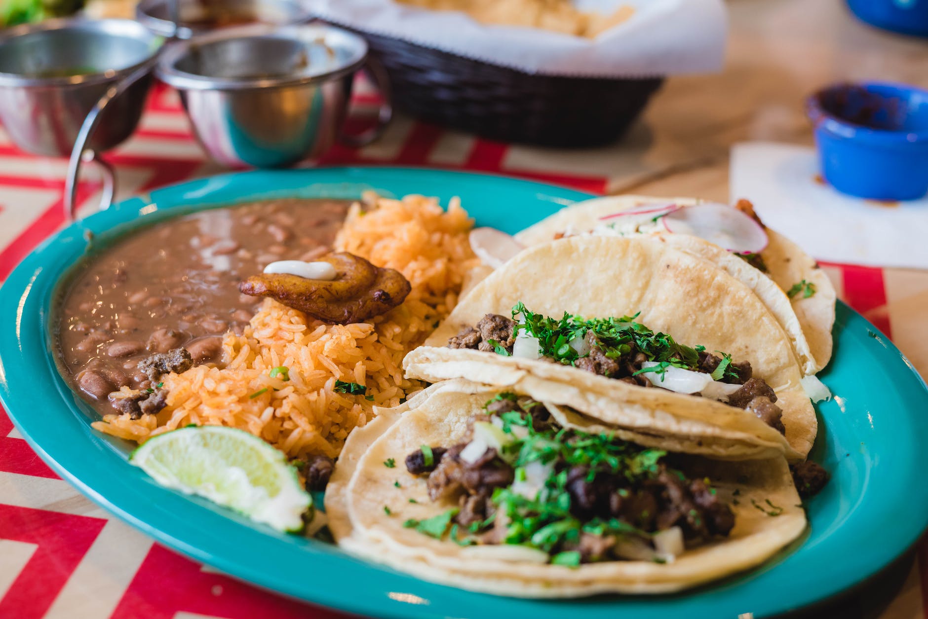 close up photo of rice and tacos